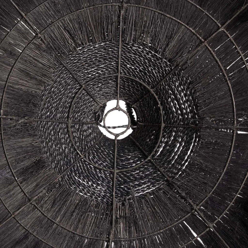 Suspension en herbe noire tressée avec franges bohèmes Ø100 cm
