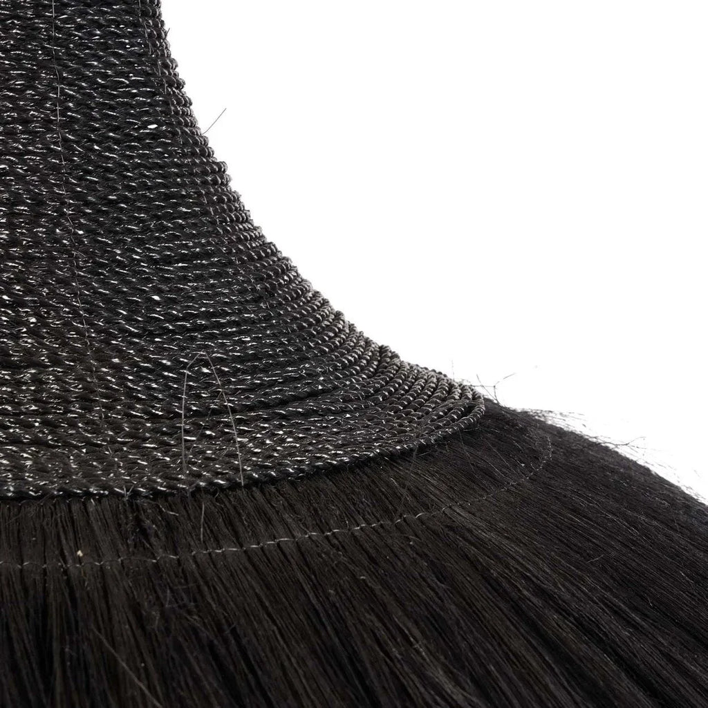 Suspension en herbe noire tressée avec franges bohèmes Ø100 cm