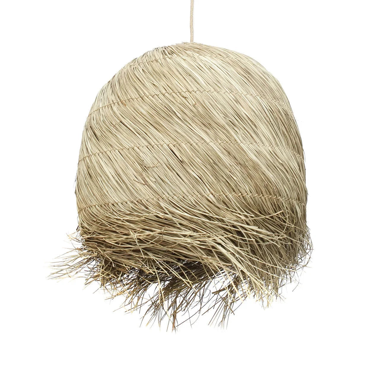 Suspension en herbe tressée naturelle ronde avec bords effilochés, diamètre 50 cm