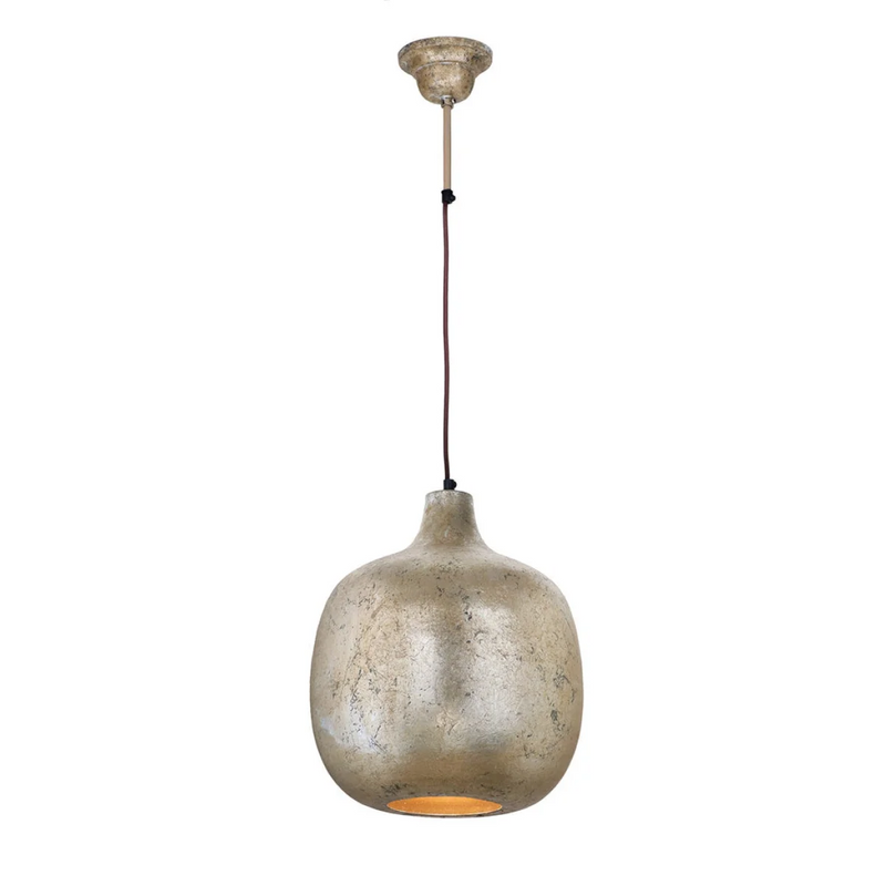 Suspension industrielle effet pierre patinée beige et bronze – Ø34 cm