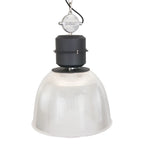 Suspension industrielle en métal noir et verre strié transparent Ø41 cm