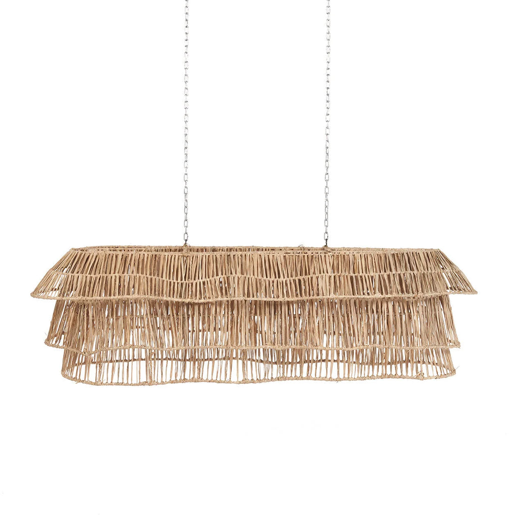 Suspension linéaire XL en jonc de mer beige à 3 niveaux frangés