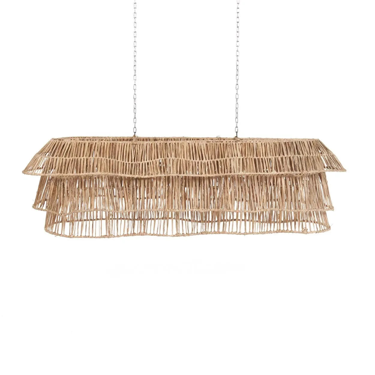 Suspension linéaire XL en fibres de jonc de mer beige à 3 niveaux frangés