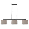 Suspension linéaire en métal noir avec trois abat-jours en tissu taupe 140x30 cm