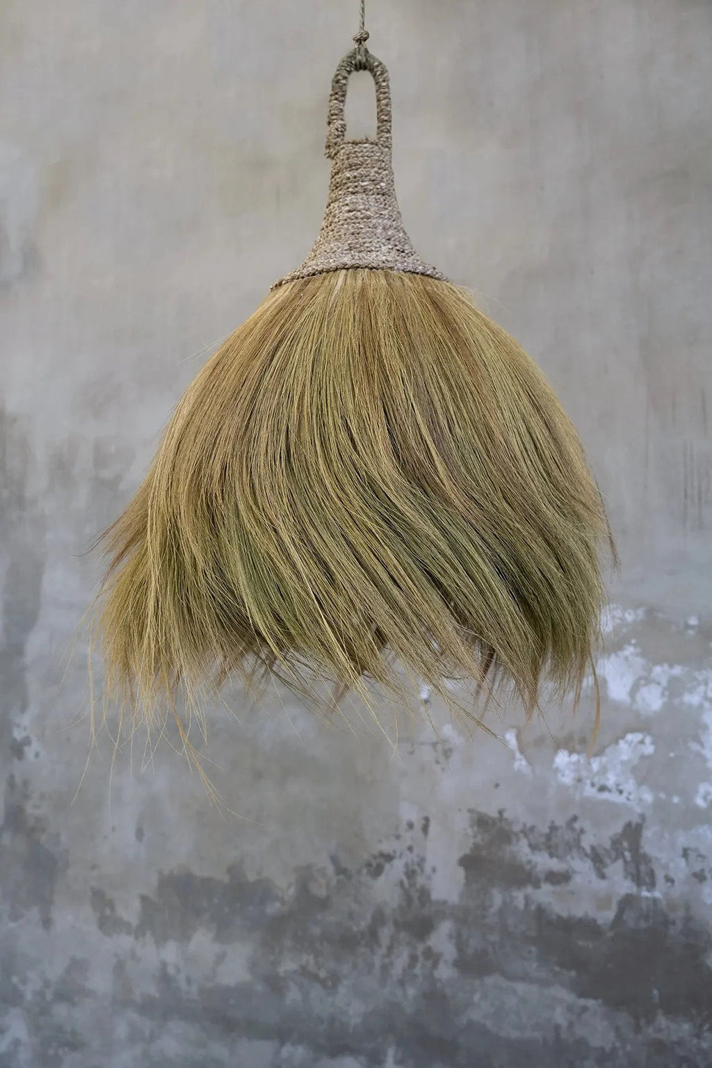 Abat-jour suspension mendong tressé naturel frangé Ø50 cm beige rustique