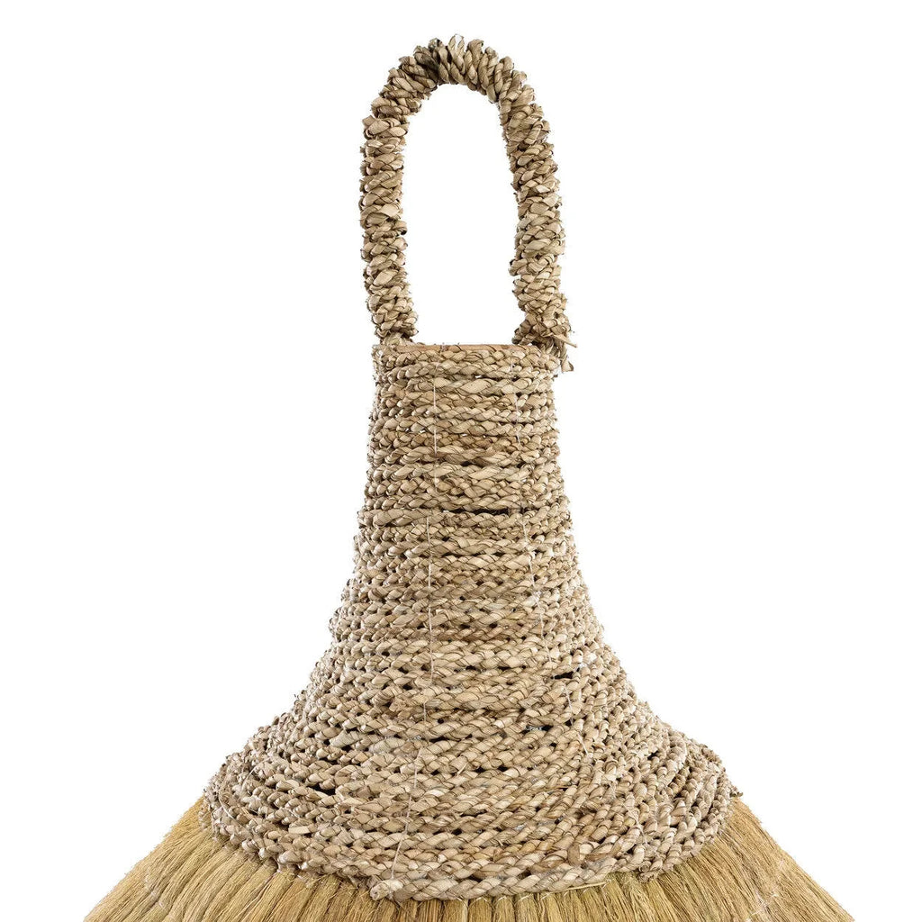 Balai tressé en mendong naturel à franges, Ø50 cm, vue dos