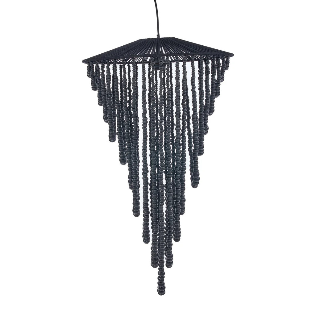 Lustre en perles de bois noires effet cascade, Ø47 cm