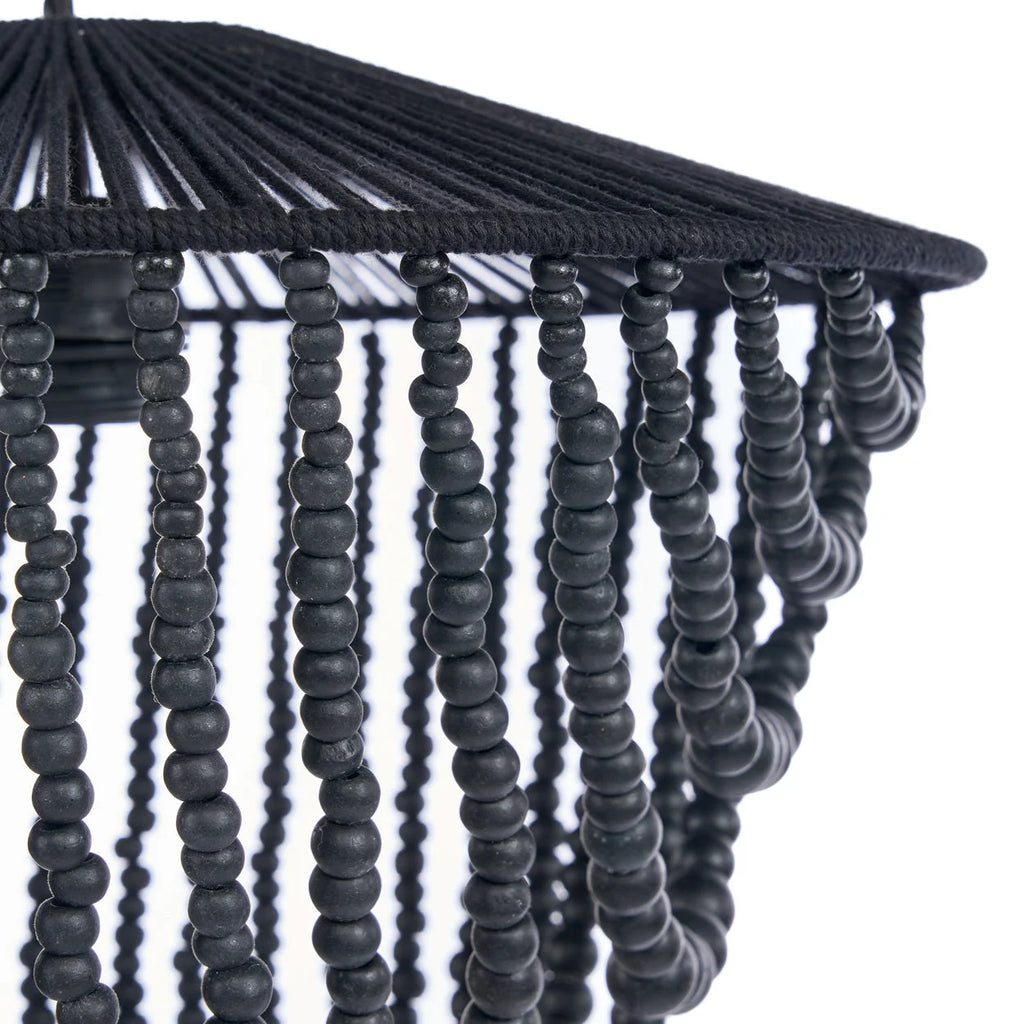 Lustre en perles de bois noires effet cascade Ø47 cm