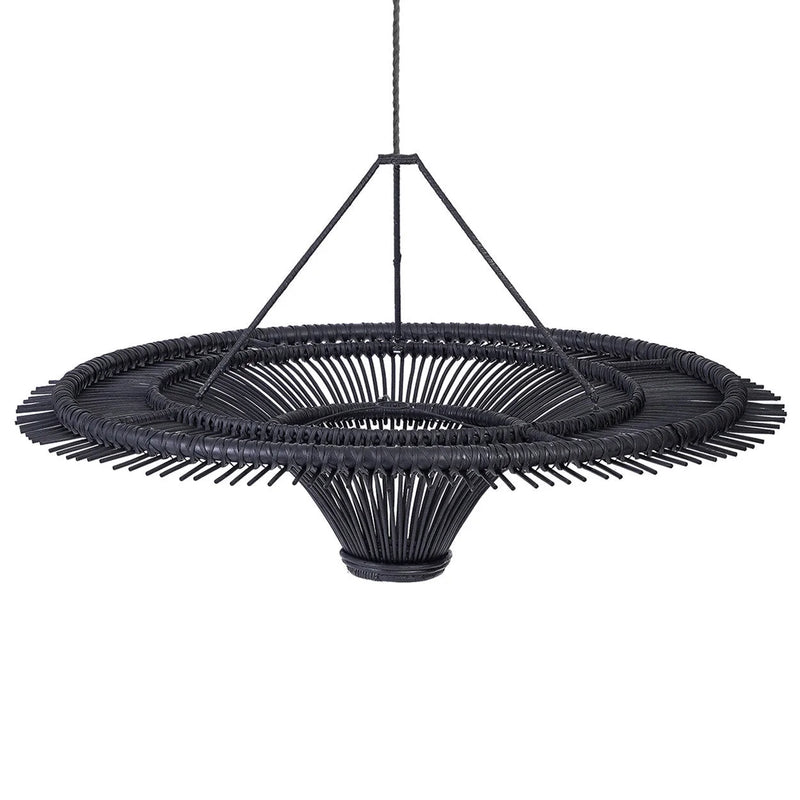 Suspension ronde en rotin noir ajouré effet soleil XXL – Ø150 cm