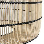 Abat-jour en bambou naturel ajouré avec accents fil torsadé noir, forme tambour Ø61 cm