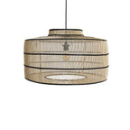 Suspension en rotin ajouré naturel et noir forme tambour Ø61 cm