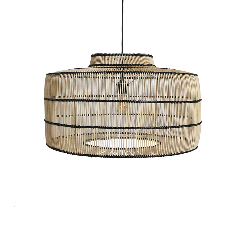 Suspension en rotin ajouré naturel et noir forme tambour – Ø61 cm