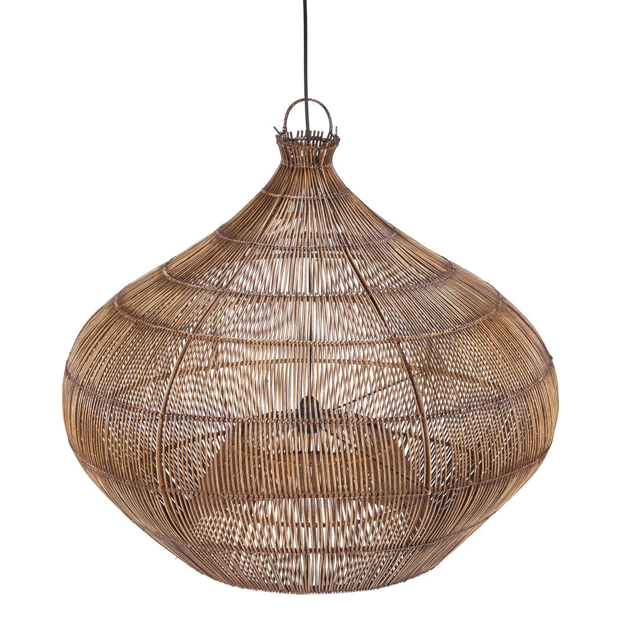 Suspension en rotin ajouré noyer foncé forme goutte Ø80 cm