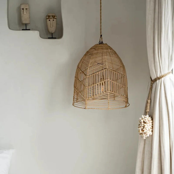  Suspension en rotin naturel de style cloche