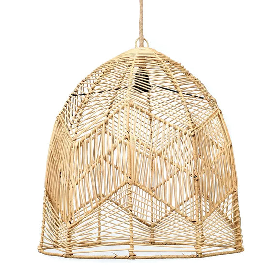 Grande suspension en forme de cloche en rotin naturel suspendue.