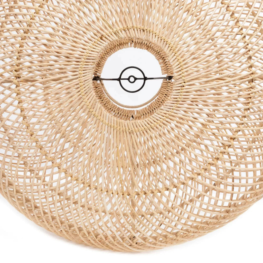 Abat-jour en rotin naturel tressé ovale avec découpe centrale en métal noir, 60 cm