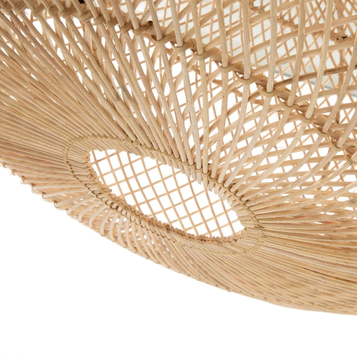 Lampe suspendue en rotin naturel tressé ovale 60 cm géométrique ajourée