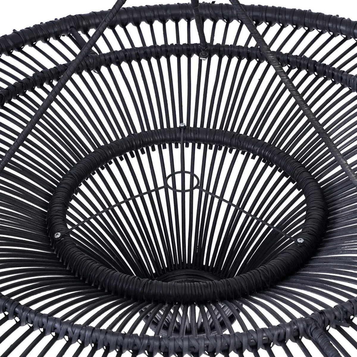 Suspension rotin noir XL 110 cm plafonnier rond design