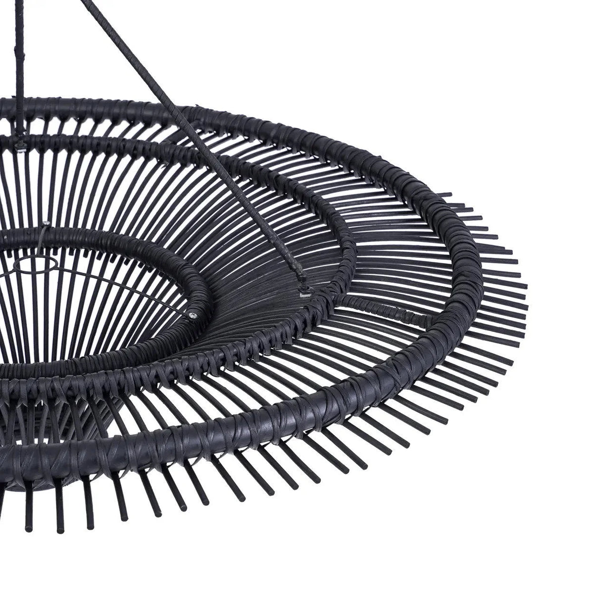 Suspension rotin noir XL 110 cm plafonnier rond design