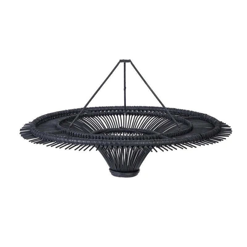 Suspension rotin noir XL 110 cm plafonnier rond design