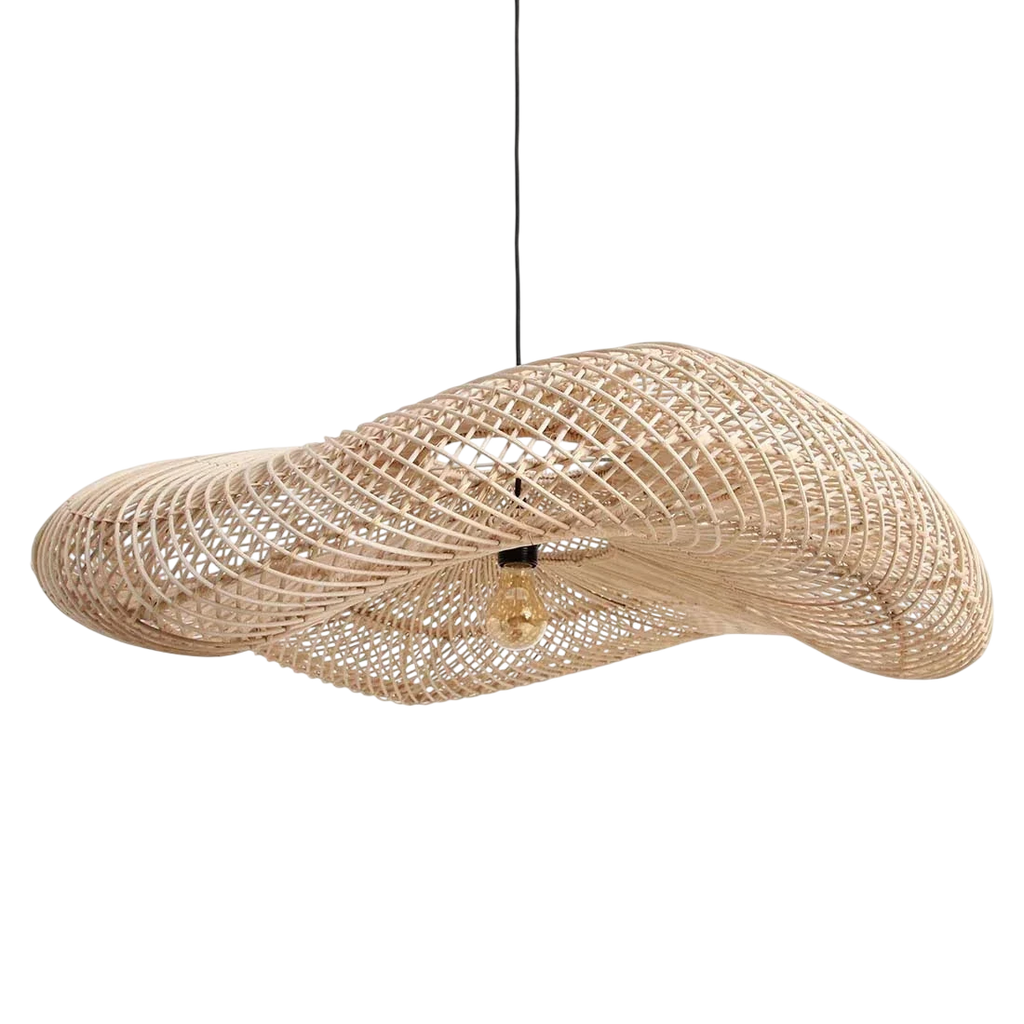 Suspension en rotin ondulé naturel forme XL Ø90 cm avec ampoule exposée