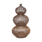 Suspension en rotin tressé brune Ø48 cm, fini bronze, 3 étages filet métallique