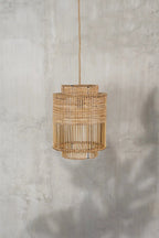 Suspension en rotin tressé naturel à niveaux, diamètre 30 cm, luminaire suspendu élégant