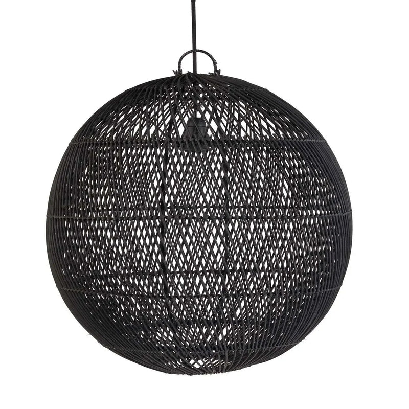 Suspension en rotin tressé – Noir ajouré – Ø50 cm