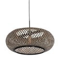 Lampe suspendue en rotin tressé rond ovale noir et bois clair de 60 cm