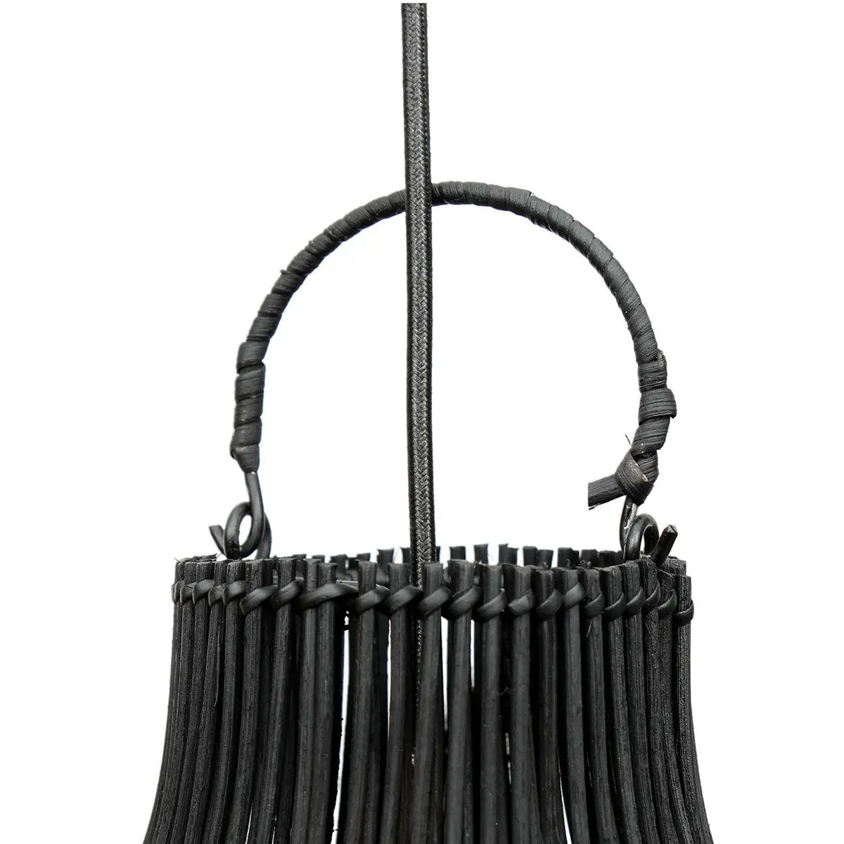 Suspension en rotin tressé noir forme goutte Ø50 cm avec anse tressée