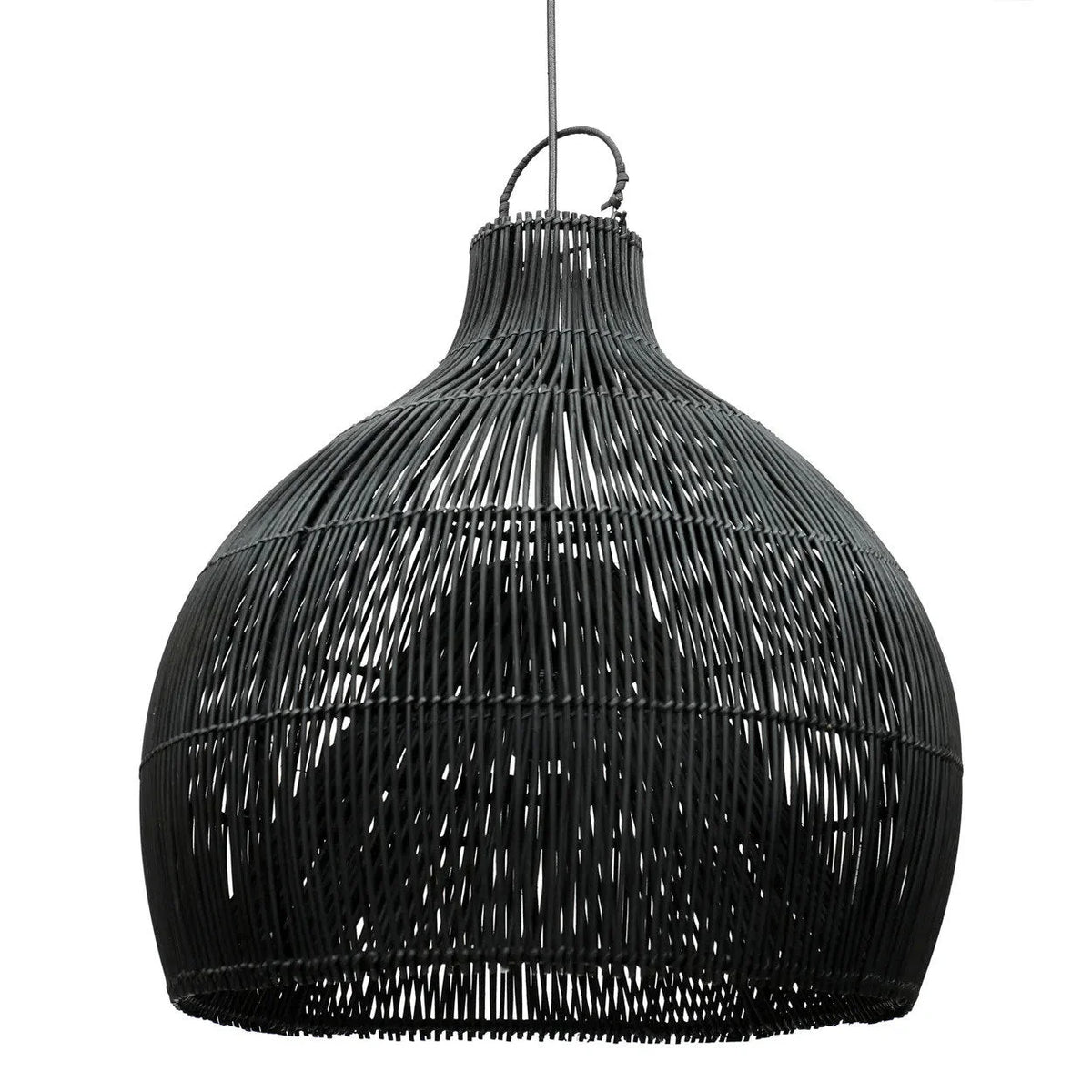 Suspension en rotin tressé noir forme goutte Ø50 cm élégante