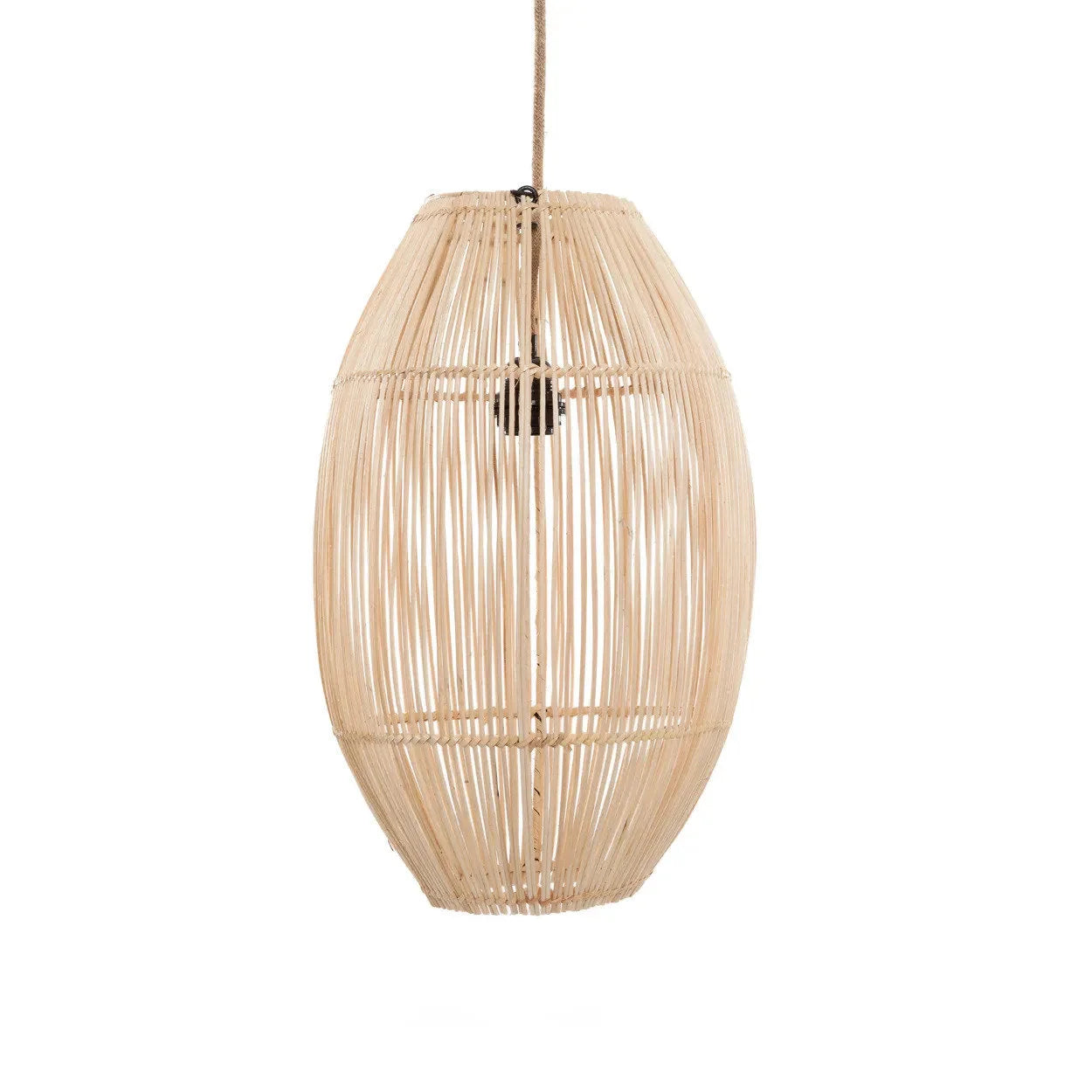 Luminaire suspendu en rotin tressé ovale naturel H48 cm pour décoration intérieure
