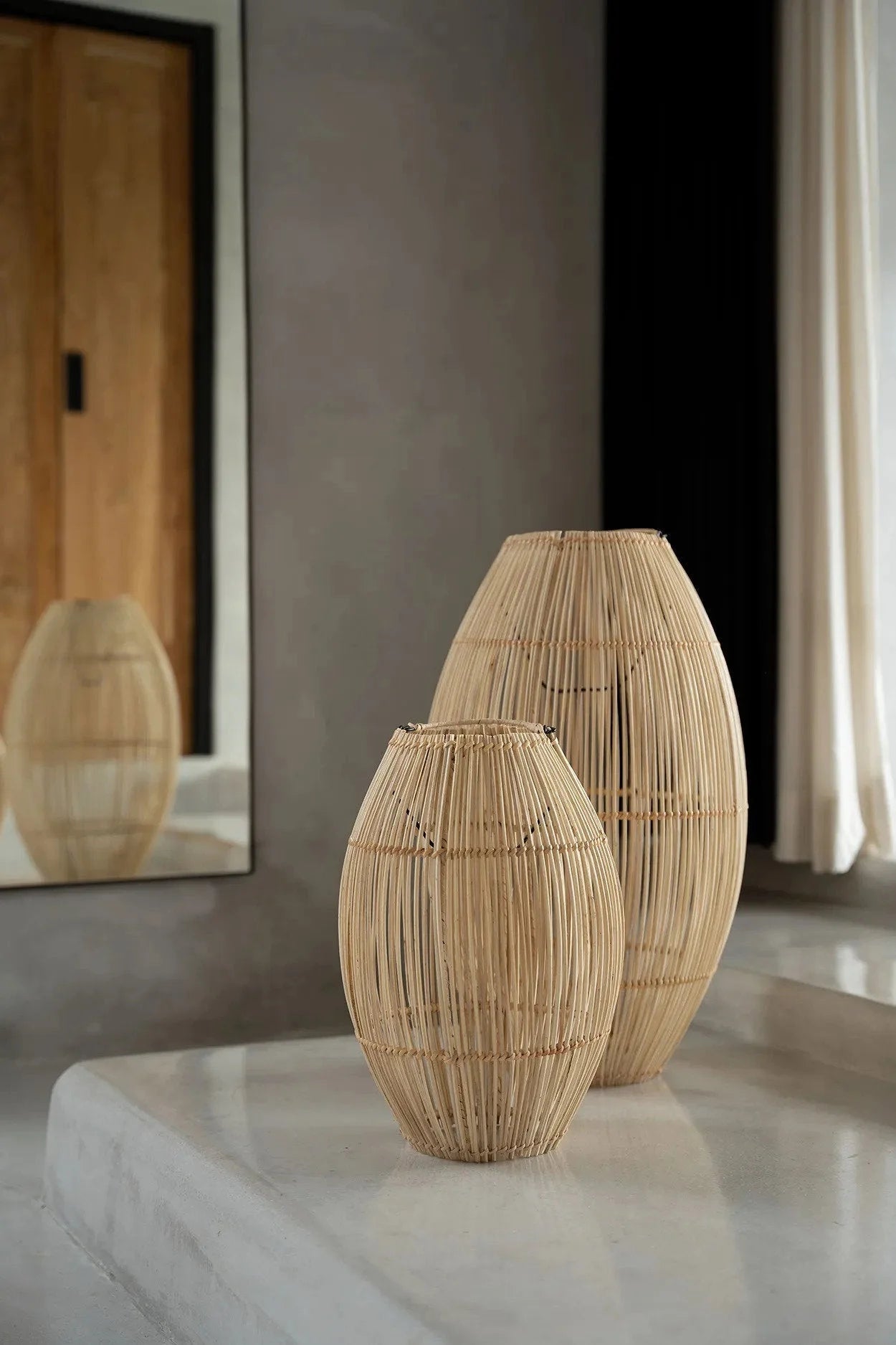 Vases en rotin tressé ovales naturels avec volets verticaux, H48 cm