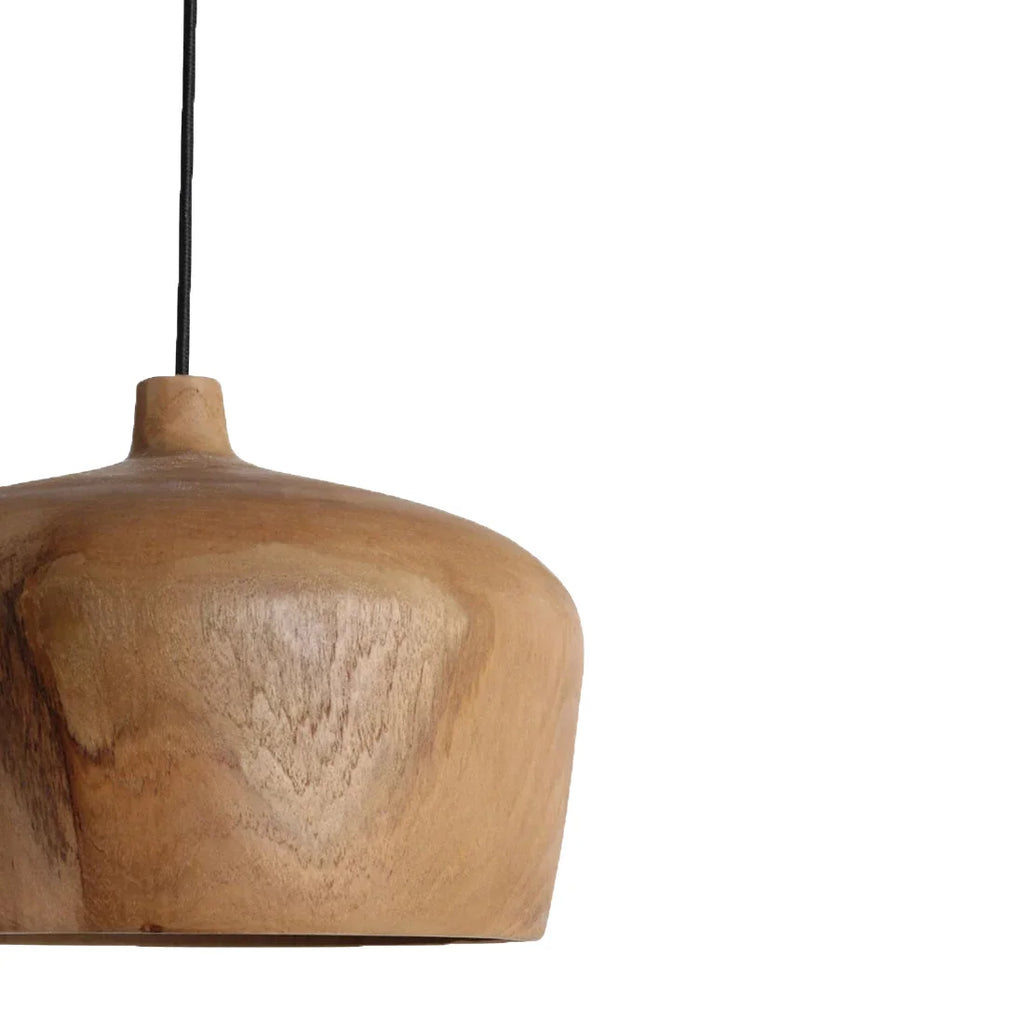 Suspension en teck naturel dôme arrondi Ø30 cm pour salon