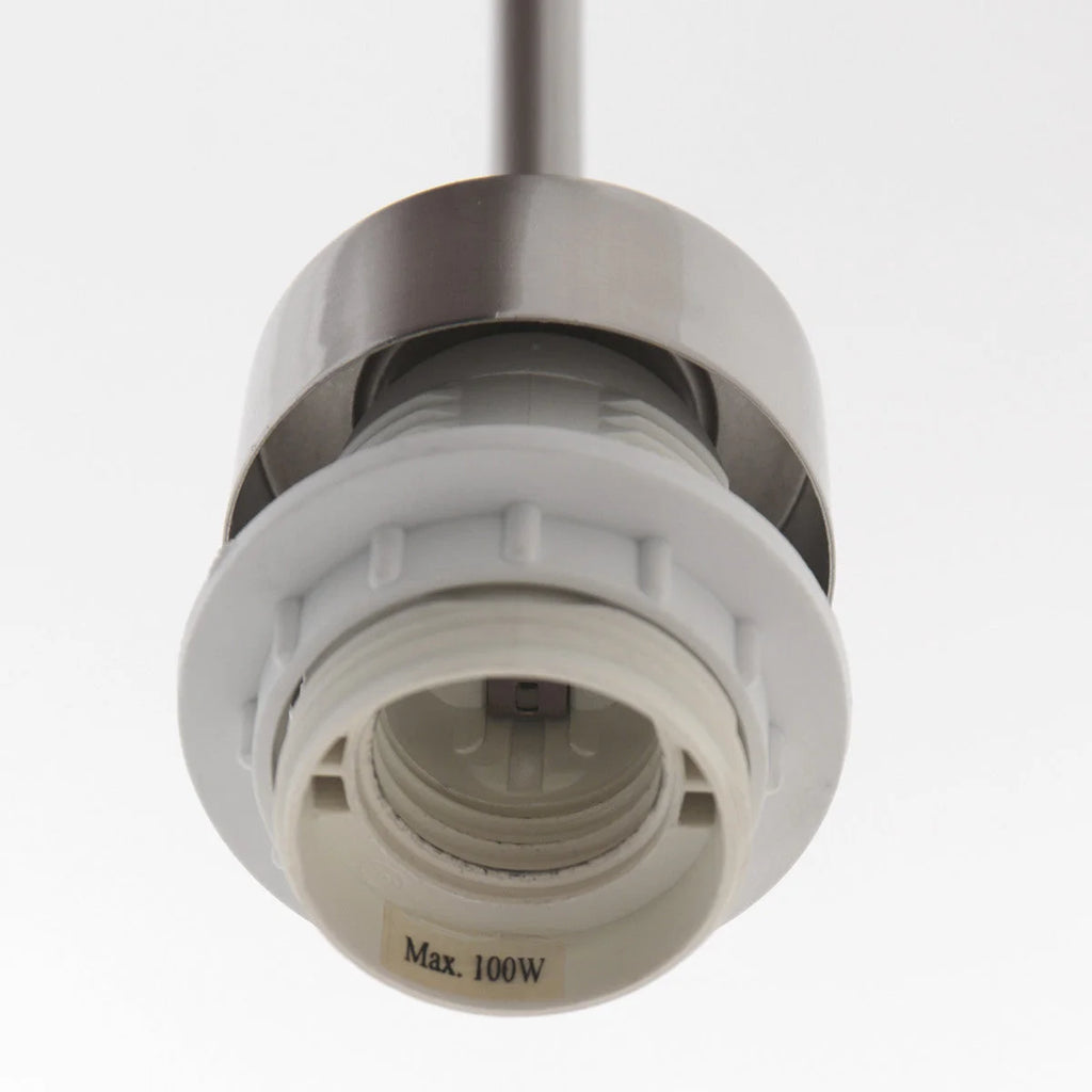 Douille d’ampoule blanche et argentée max 100W pour suspension tissu beige cylindrique