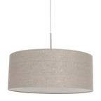 Suspension tissu beige effet lin cylindre nickel brossé Ø50 cm, luminaire en tissu beige