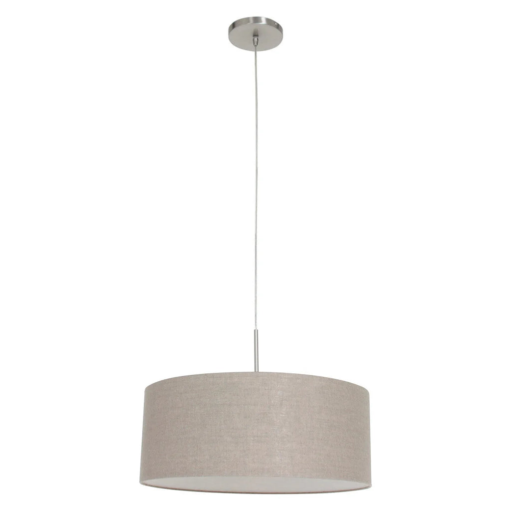 Suspension tissu beige effet lin cylindre avec canopy nickel brossé, Ø50 cm