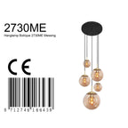 Lustre suspendu en laiton et verre ambré avec bulles pour hauts plafonds