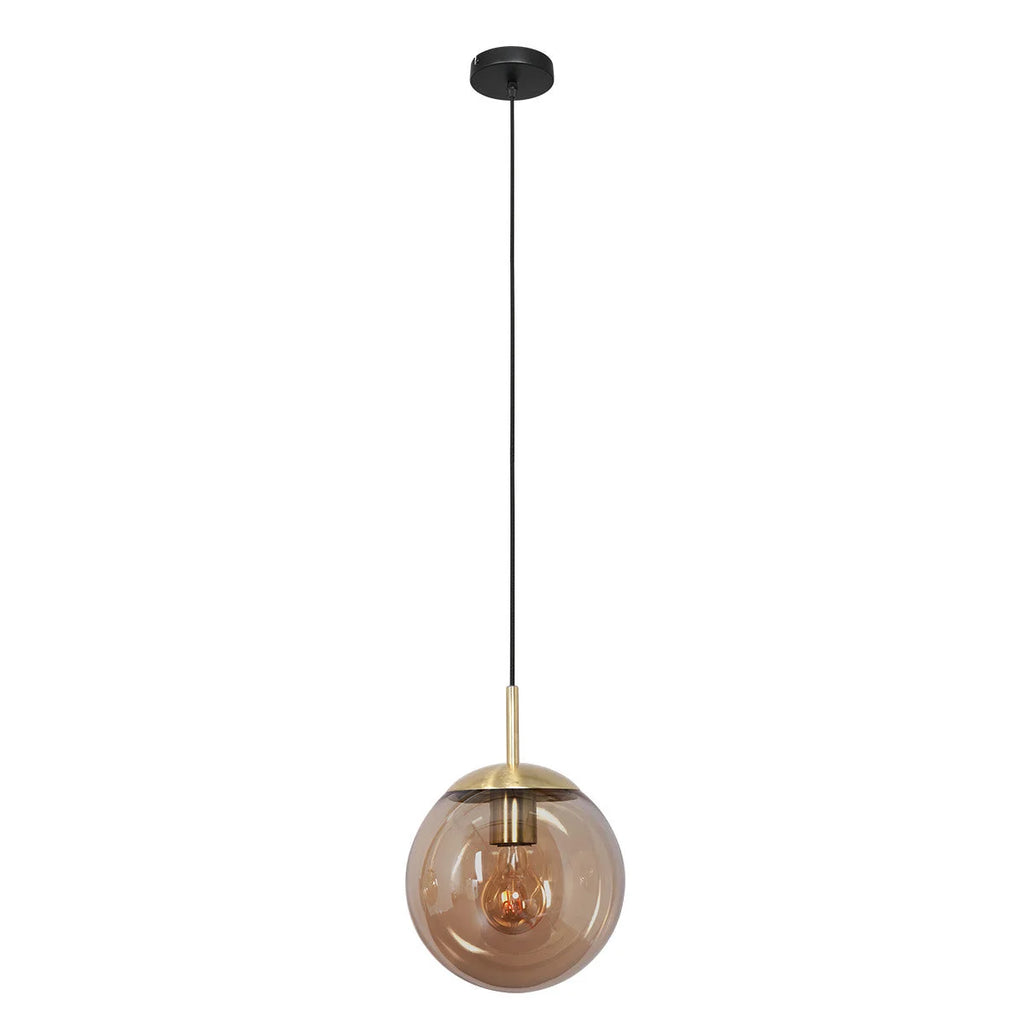 Suspension en verre ambré et métal doré avec ampoule visible – Ø20 cm