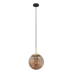 Suspension en verre ambré et métal doré avec ampoule visible – Ø20 cm