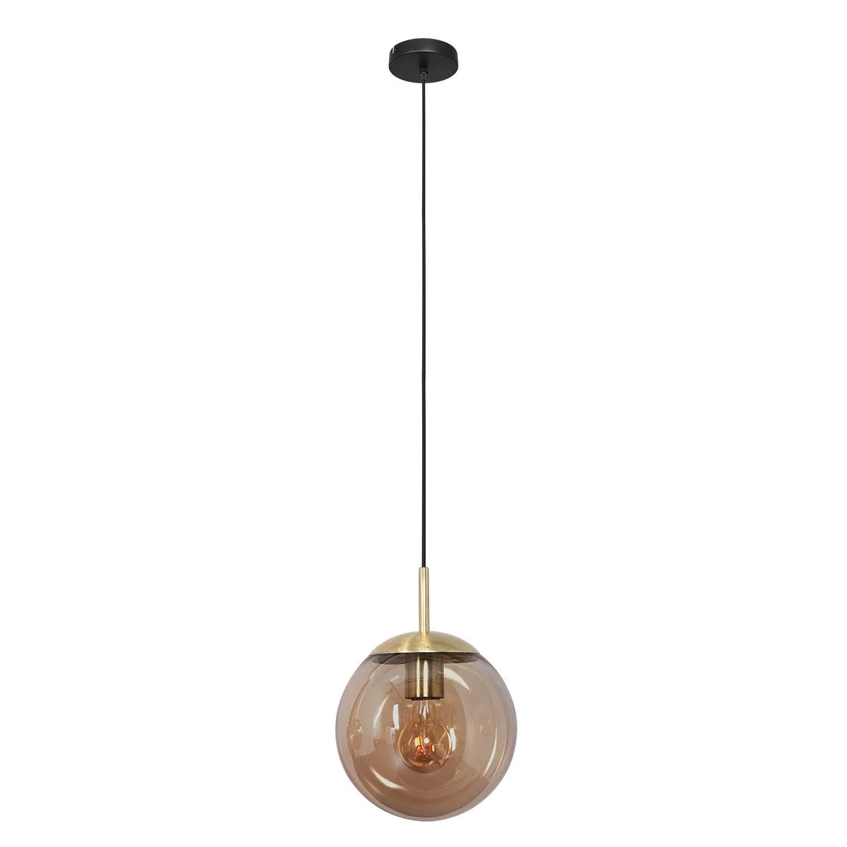 Suspension en verre ambré et métal doré avec ampoule visible – Ø20 cm