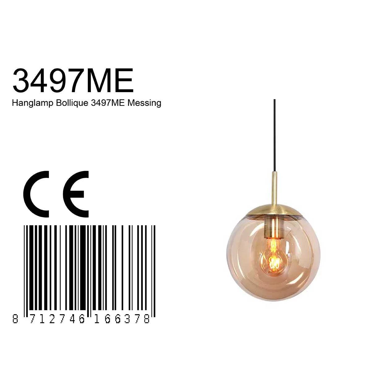 Lampe pendentif en verre ambre et métal doré sphère de 25 cm