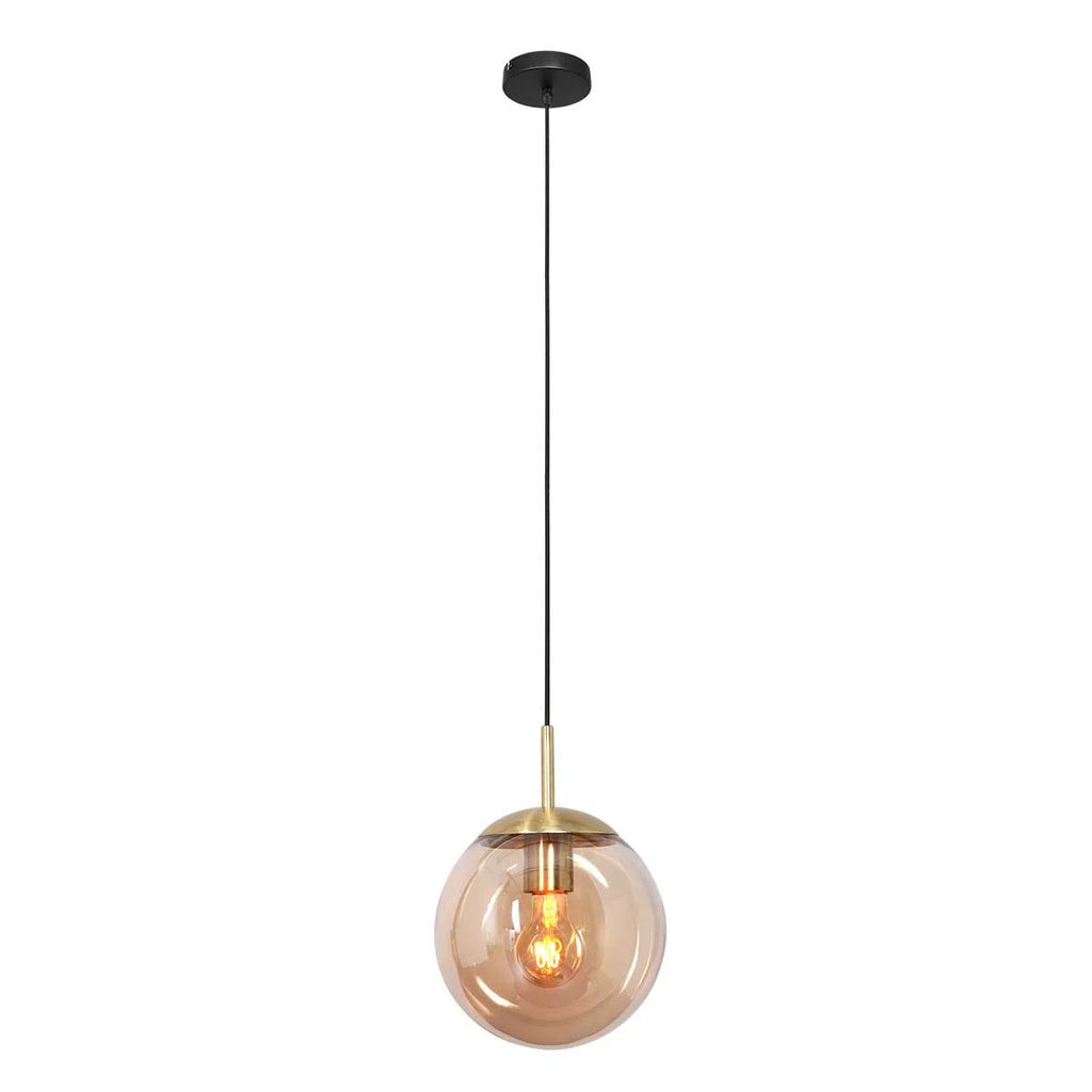 Suspension en verre ambre et métal doré forme sphère Ø25 cm suspendu au plafond