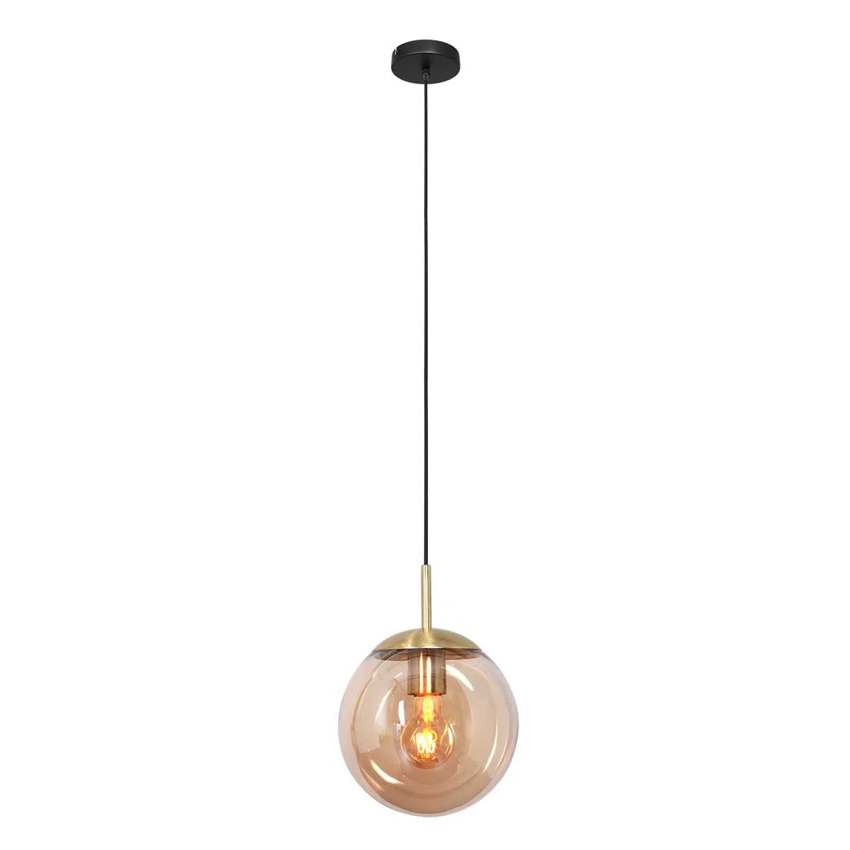 Suspension en verre ambre et métal doré sphérique, diamètre 30 cm