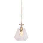 Suspension verre facetté et laiton doré avec câble torsadé, diamètre 18 cm