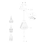 Diagram éclaté du suspendeur en verre facetté et laiton doré à câble torsadé Ø18 cm