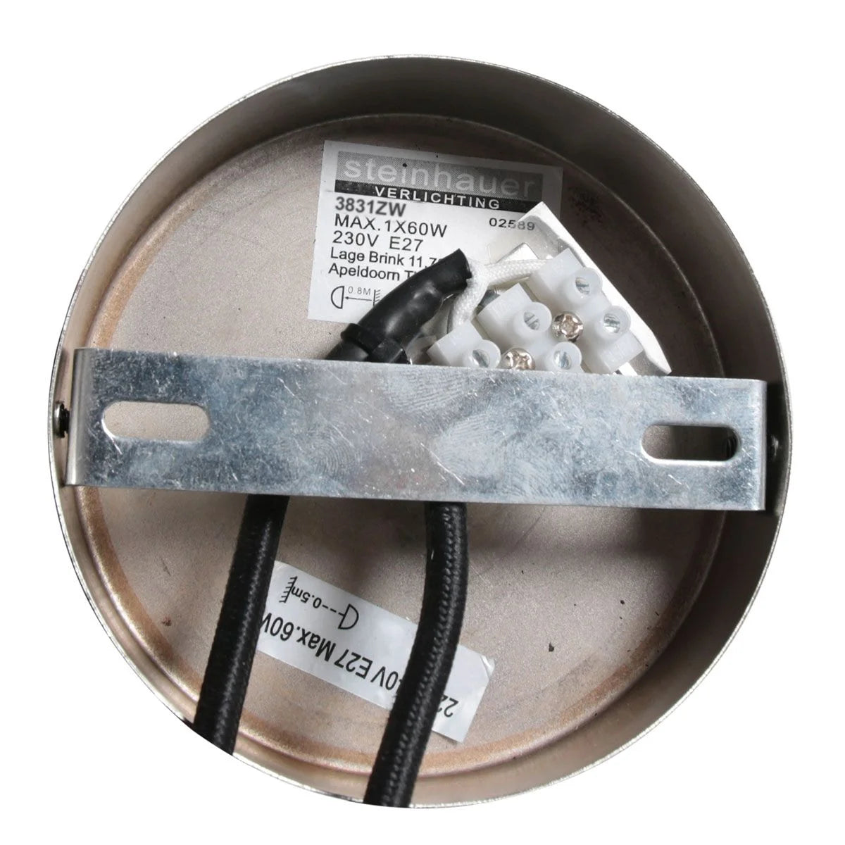 Luminaire de plafond avec composants électriques pour Suspension en verre ondulé ambre et métal noir ajustable Ø14 cm