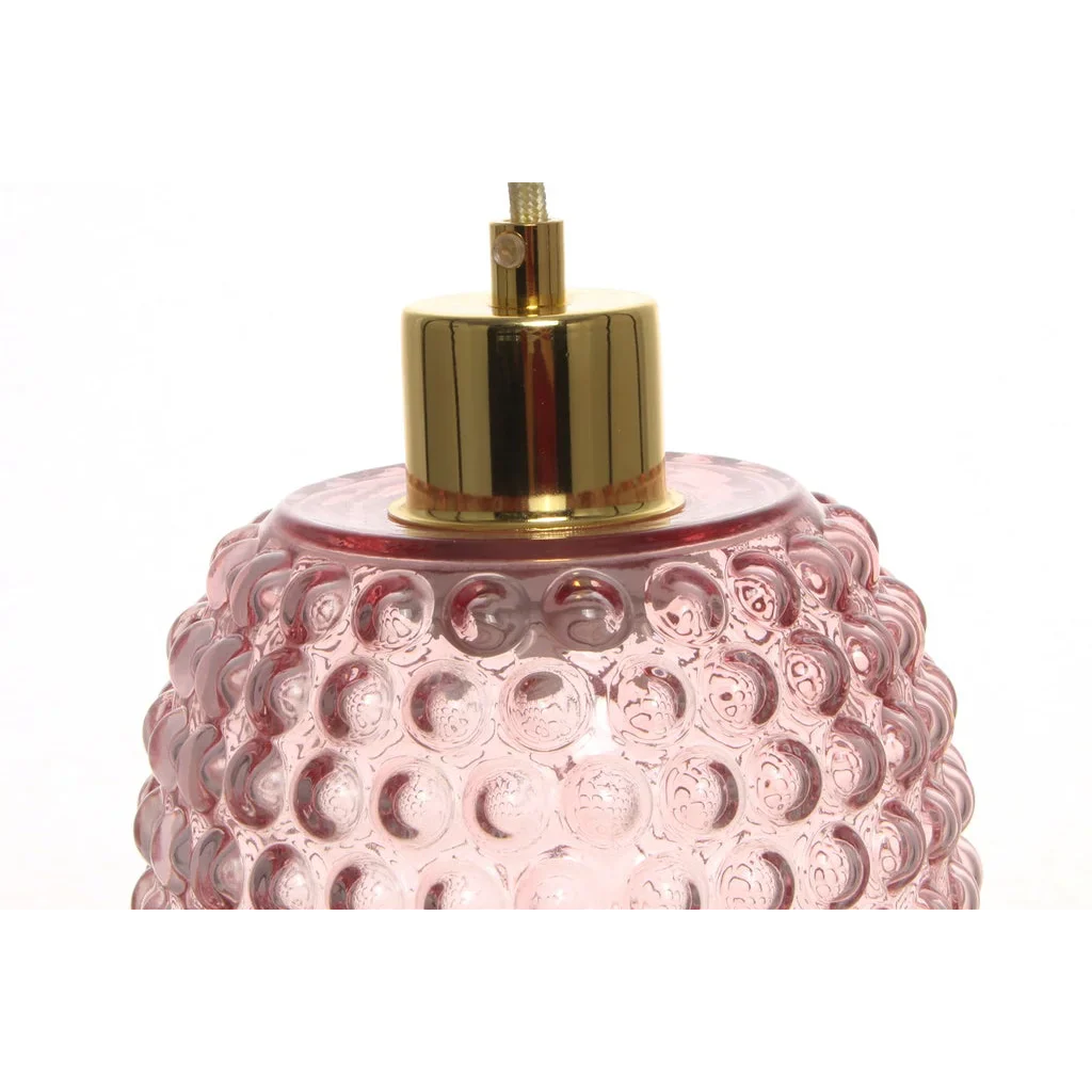 Suspension en verre rose avec texture bobblée et fixation dorée pour Hängelampe Irina 100 Rosa
