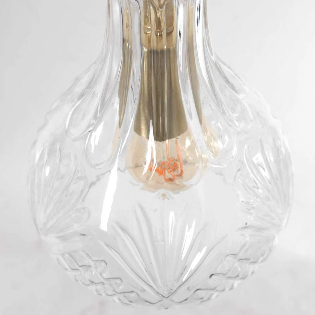 Suspension en verre taillé transparente avec motif embossé et ampoule Edison style filament
