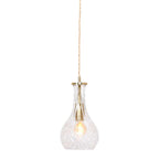Suspension en verre taillé transparente avec abat-jour en forme de goutte et accents en laiton